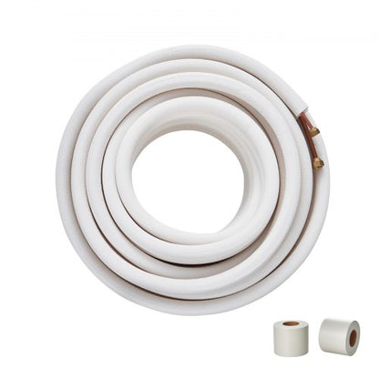 15240 mm mini-splitledningssats, kopparrör med 6,4 och 9,5 mm ytterdiameter och trippelisolering, för mini-split luftkonditionering, köldmedium eller värmepumpar och HVAC med lindningslister.