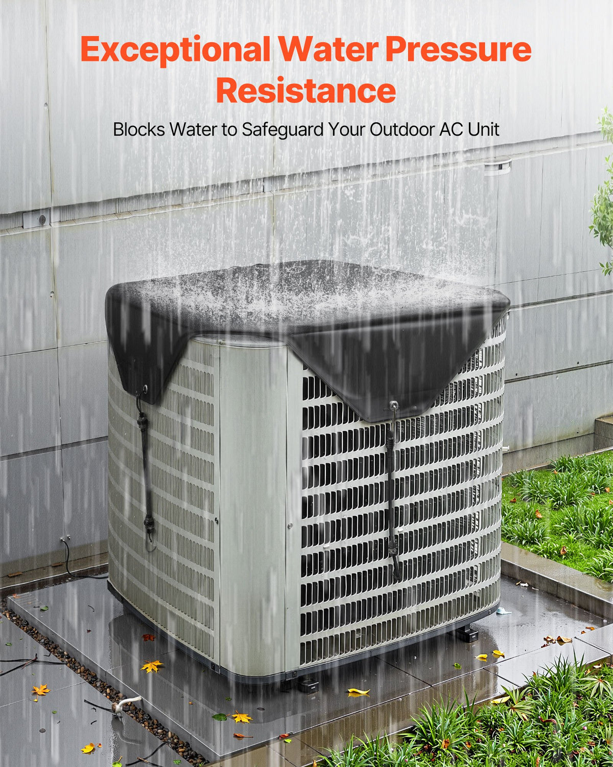 Air Conditioner Cover for Outside Units, 710 x 710 mm Central AC Cover for Air Conditioning Unit, Top Universal Mesh Defender Rainproof Easy Install for Outdoor Outside All Seasons, Black