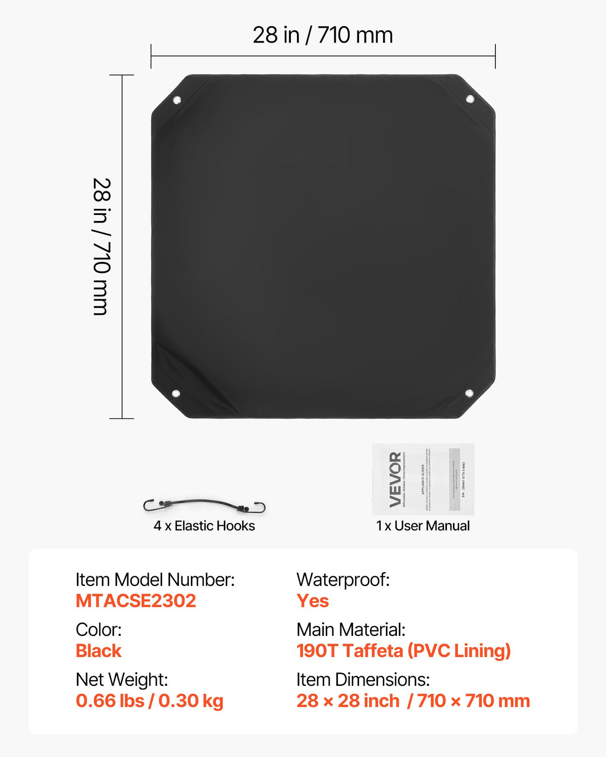 Air Conditioner Cover for Outside Units, 710 x 710 mm Central AC Cover for Air Conditioning Unit, Top Universal Mesh Defender Rainproof Easy Install for Outdoor Outside All Seasons, Black