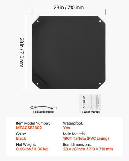 Air Conditioner Cover for Outside Units, 710 x 710 mm Central AC Cover for Air Conditioning Unit, Top Universal Mesh Defender Rainproof Easy Install for Outdoor Outside All Seasons, Black