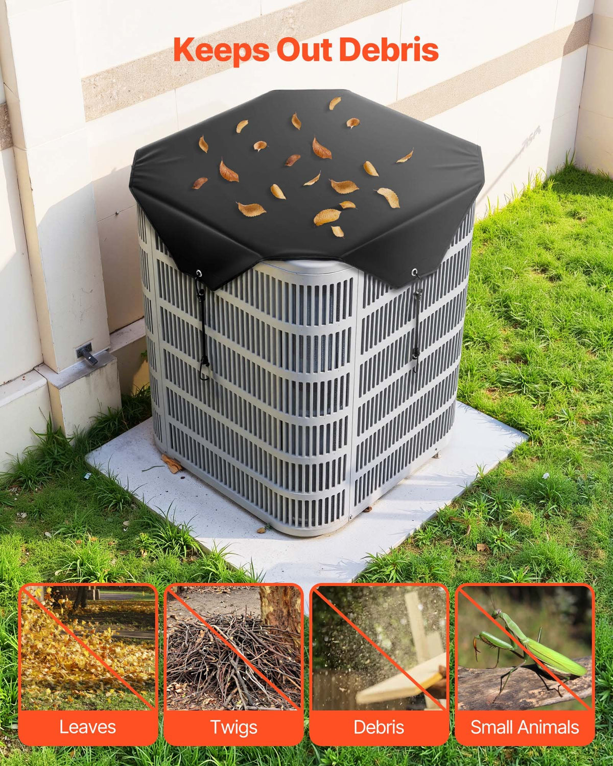 Air Conditioner Cover for Outside Units, 810 x 810 mm Central AC Cover for Air Conditioning Unit, Top Universal Mesh Defender Rainproof Easy Install for Outdoor Outside All Seasons, Black