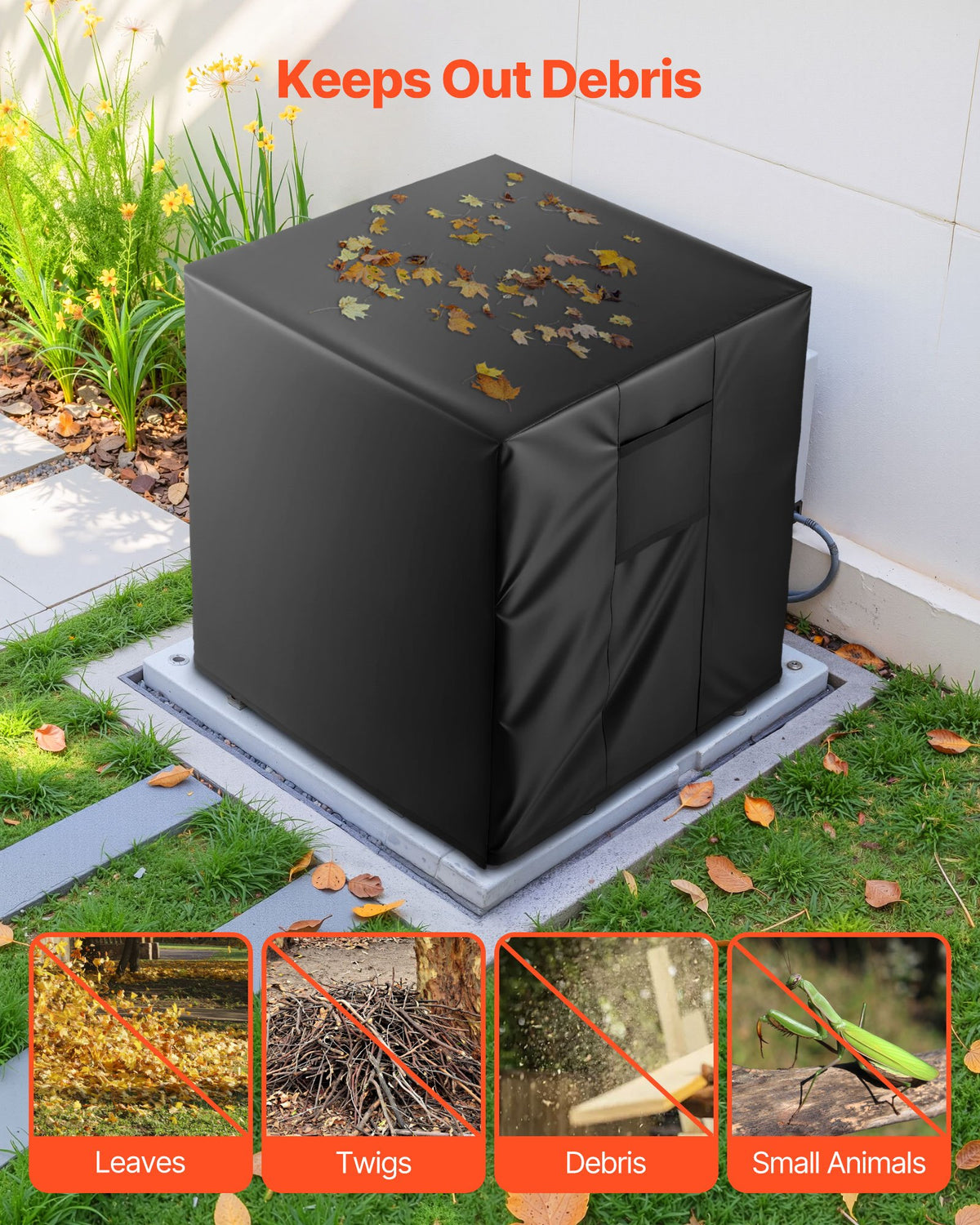 Luftkonditioneringsskydd, 762 x 762 x 810 mm AC-skydd för luftkonditioneringsenhet, trelagers, vattentätt polyestertyg, nätventilation, universalskydd för utomhus- och utomhus-AC-enhet, svart