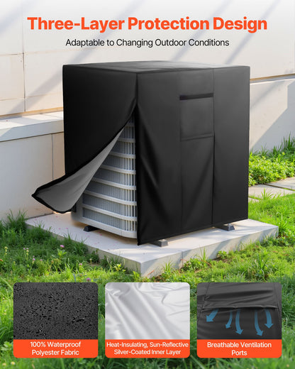 Air Conditioner Cover, 960 x 960 x 1010 mm Ac Cover for Air Conditioning Unit, Three-Layer, Waterproof Polyester Fabric, Mesh Ventilation, Universal Defender for Outdoor Outside Ac Unit, Black