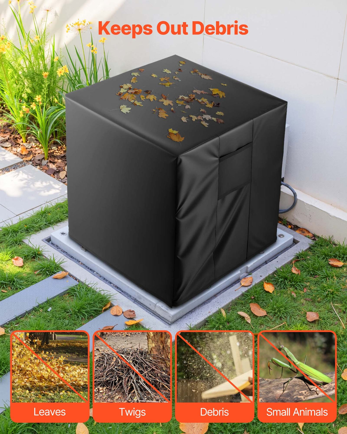Air Conditioner Cover, 863 x 812 x 762 mm Ac Cover for Air Conditioning Unit, Three-Layer, Waterproof Polyester Fabric, Mesh Ventilation, Universal Defender for Outdoor Outside Ac Unit, Black