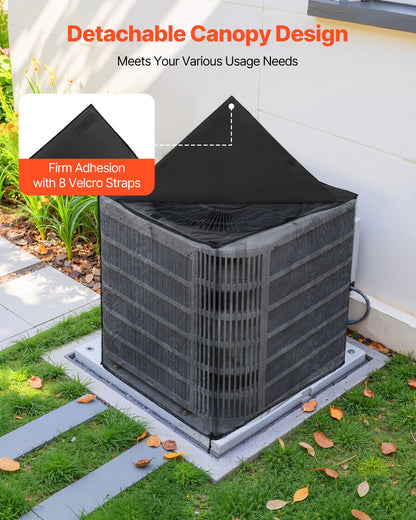 Air Conditioner Cover, 711 x 711 x 812 mm Ac Cover for Air Conditioning Unit, Dual-Layer, Detachable Canopy,Waterproof Polyester, Universal HVAC Protector for Outdoor Outside Ac Unit, Black