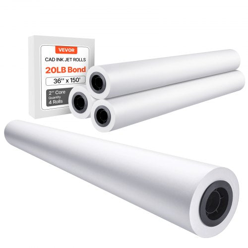 Bredformatspapper, plotterpapper 36 tum x 150 fot, 4 rullar CAD-pappersrullar med 2 tums kärna, 20 LB-pappersrullar, perfekt för CAD-ritningar, tekniska planer, GIS-kartor och arkitektoniska designer