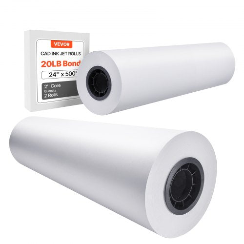 Bredformatspapper, 61 cm x 152,4 m plotterpapper, 2 rullar CAD-pappersrullar med 7,62 cm kärna, 75 g/m² pappersrullar, perfekt för CAD-ritningar, tekniska planer, GIS-kartor och arkitektoniska designer