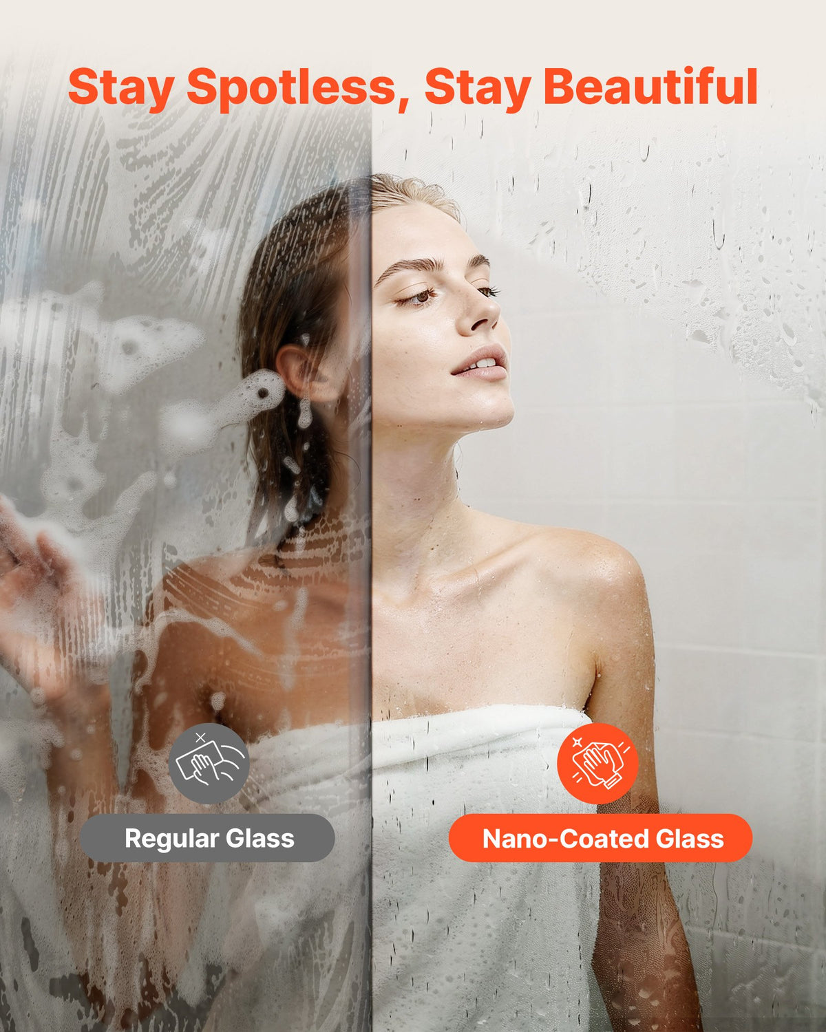 Fixed Glass Shower Panel, 864 x 1870 mm Semi-Framed Fixed Shower Screen, 8 mm Thick Clear Tempered Glass Door with Bottom Seal Strip and Hardware, Easy to Clean, for Bathroom, Matte Black
