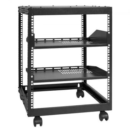 12U serverrack med öppet ramverk, 58,5-101,6 cm justerbart djup, fristående eller väggmonterat nätverksserverrack, AV-rack med 4 stolpar och hjul, rymmer all din nätverks-IT-utrustning AV-utrustning router modem