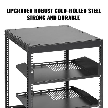 12U serverrack med öppet ramverk, 58,5-101,6 cm justerbart djup, fristående eller väggmonterat nätverksserverrack, AV-rack med 4 stolpar och hjul, rymmer all din nätverks-IT-utrustning AV-utrustning router modem