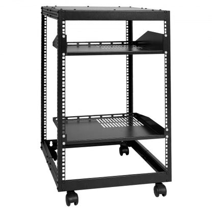15U serverrack med öppet ramverk, 58,5–101,6 cm/23–40 tum justerbart djup, fristående eller väggmonterat nätverksserverrack, AV-rack med 4 stolpar och hjul, rymmer all din nätverks-IT-utrustning AV-utrustning Router Modem