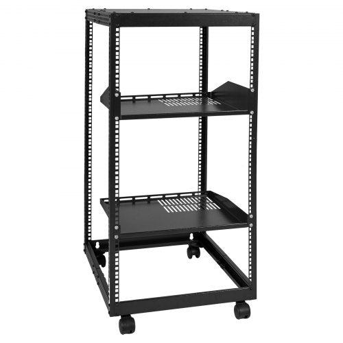 20U serverrack med öppet ramverk, 58,5–101,6 cm/223–40 tum justerbart djup, fristående eller väggmonterat nätverksserverrack, AV-rack med 4 stolpar och hjul, rymmer all din nätverks-IT-utrustning AV-utrustning Router Modem