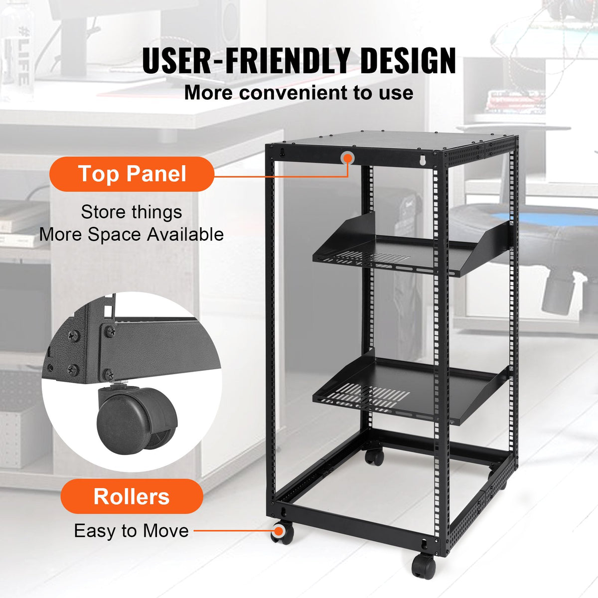 20U serverrack med öppet ramverk, 58,5–101,6 cm/223–40 tum justerbart djup, fristående eller väggmonterat nätverksserverrack, AV-rack med 4 stolpar och hjul, rymmer all din nätverks-IT-utrustning AV-utrustning Router Modem