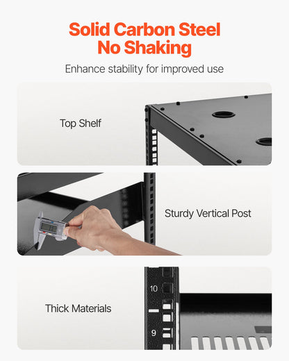 10U Open Frame Network Rack, 585 mm Depth, Wall Mounted or Floor Standing Server Rack, Heavy Duty 4 Post, with Vented Shelves & Mounting Hardware, Holds All Your Networking IT Equipment AV Gear
