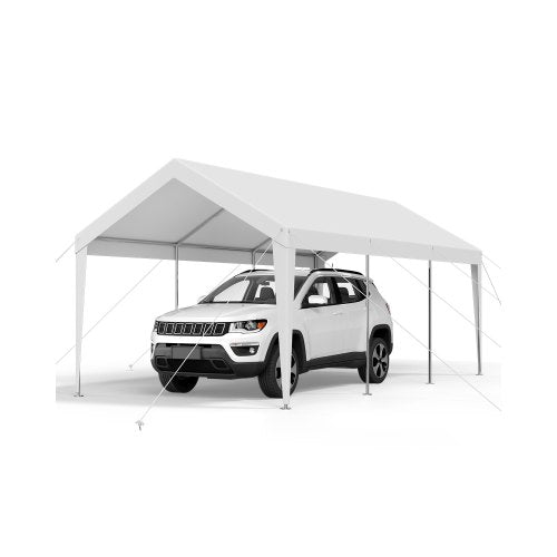Carport, 10 x 20 fot utomhustak för bilar, drickbar carport, kraftigt galvaniserat bilskydd, UV-beständigt och vattentåligt, året runt-skydd, förråd för båt och motorcykel, vit