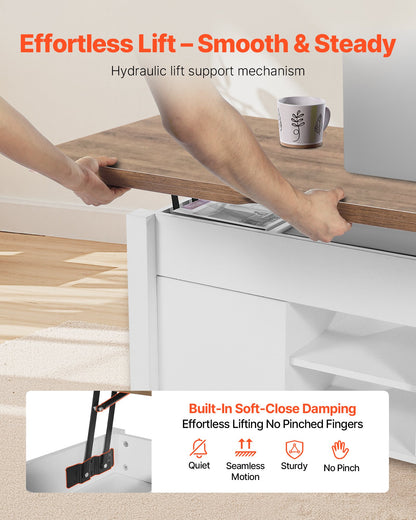 1000 mm lyftbart soffbord i lantlig stil, rustikt mittbord med ladugårdsdörr och dolt förvaringsfack, modern rektangulär lyftbar bordsskiva för vardagsrum, kontor, hem, enkel montering, brun