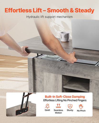 1000 mm lyftbart soffbord i lantlig stil, rustikt mittbord med ladugårdsdörr och dolt förvaringsfack, modern rektangulär lyftbar bordsskiva för vardagsrum, kontor, hem, enkel montering, ek