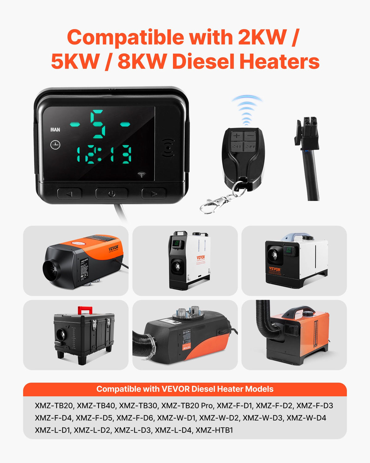 Dieselluftvärmareregulator, DC5V universal dieselluftvärmareregulator termostatbrytare, parkeringsvärmareregulatorer med LCD-skärm och fjärrkontroll, passar för 2KW/5KW/8KW dieselvärmare