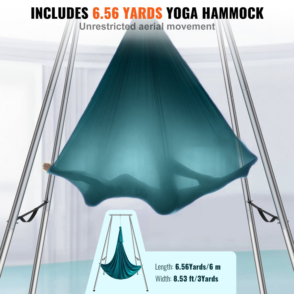 Aerial Yoga-ram och yogahängmatta, 9,67 fot hög, professionellt yoga-gungstativ, levereras med 6,6 meter hängmatta, max 237 kg lastkapacitet, yogarigg för inomhus- och utomhusyoga, grön
