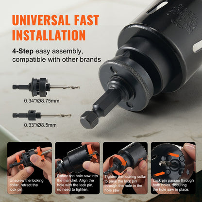 Hole Saw Kit, 18 PCS Saw Blades, 6 Drill Bits, 1 Hex Wrench, Bi Metal M42 Hole Saw Set with Carrying Case, General Purpose Size from 1.9cm to 11.4cm, Ideal for Wood Board, Iron and Plastic Plate