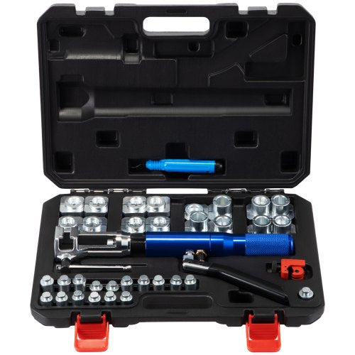Hydrauliskt utbuktningsverktygssats, 45° dubbelt utbuktningsverktyg, Bromsreparation Bromsutbuktningsverktyg för 3/16"-1/2", Bromsutbuktningsverktyg med rörskärare och avgradare, 32 st rörutbuktningsverktyg för kopparledningar