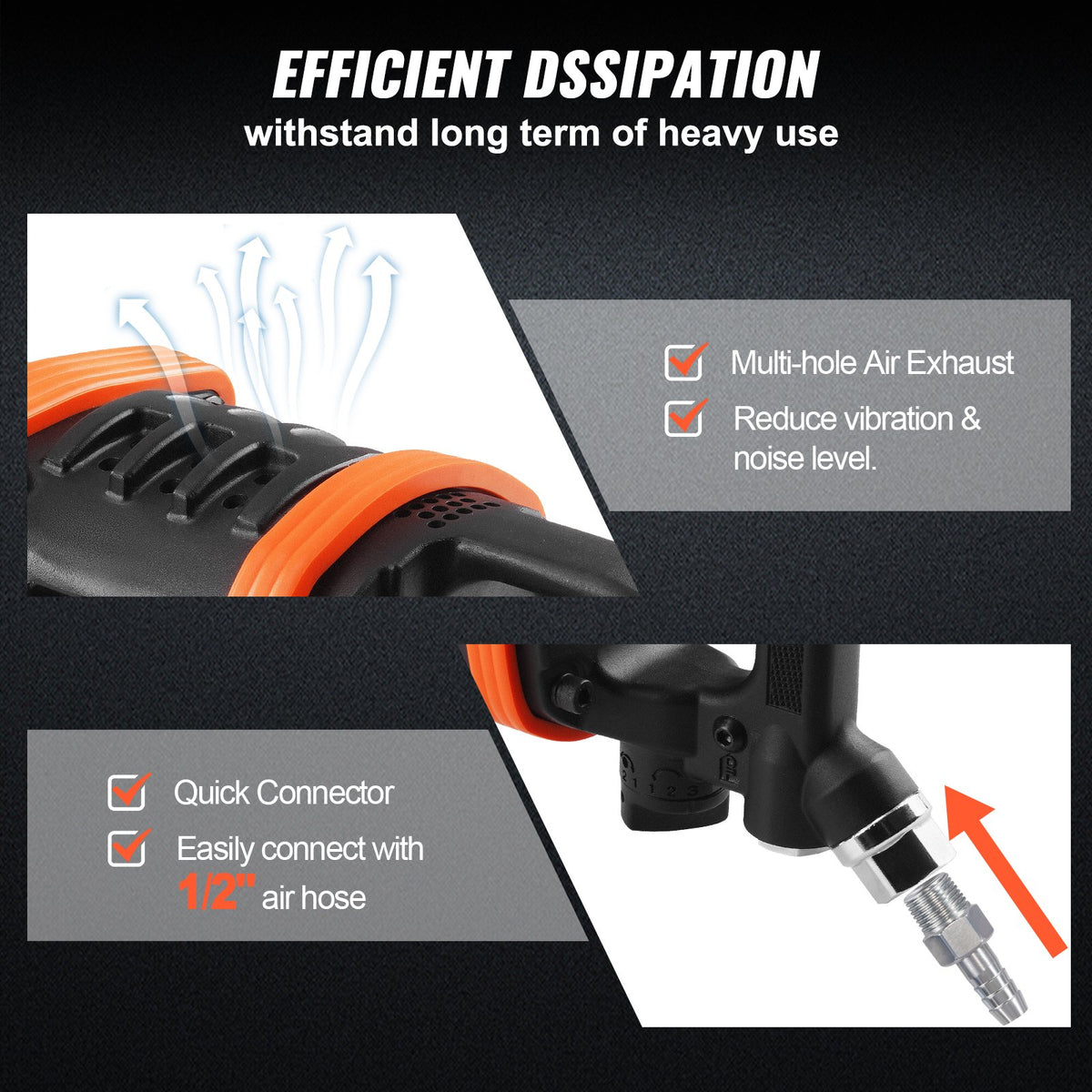 2,5 cm lufttrycksmutterdragare, upp till 7016,37 Nm, vridmoment i omvänd riktning, pneumatisk slagpistol med 20 cm förlängt städ för reparationer och underhåll av tunga maskiner/lastbilar/bussar