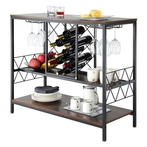 40 Inch Industrial Bar Cabinet, Wine Table for Liquor and Glasses, Sideboard Buffet Cabinet with Glass Holder & Wine Rack, Freestanding Farmhouse Wood Coffee Bar Cabinet for Living Room Home Bar