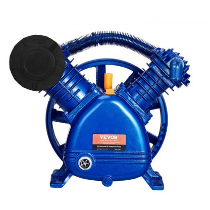 Luftkompressorpumphuvud, 5,5 hk 5,75 CFM vid 90 PSI, tvåcylindrigt oljesmord luftkompressorkolvpumphuvud, tvåstegs V-typ gjutjärnsluftkompressorpump med max. 185 PSI tryck