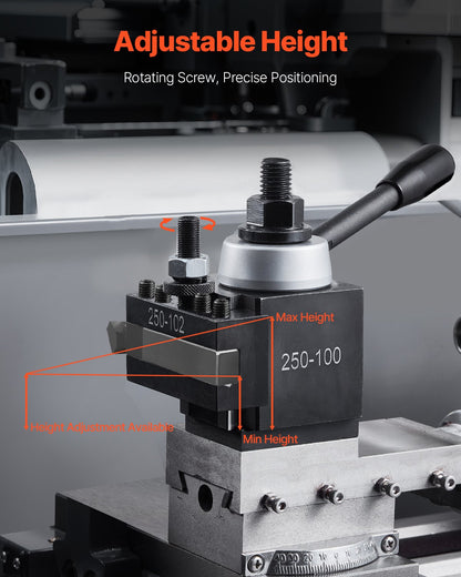Snabbväxlingsverktygsstolpe, 8 delar, inkluderar svarvhållare, kilformad verktygsstolpe med tillbehör till svarvverktygshållare, passar för minisvarv och metallsvarv 152–305 mm (6"–12") sväng, hållbart stålmaterial