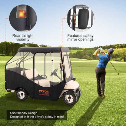 Golfbilshölje, 420D polyester förarhölje med 4-sidiga transparenta fönster, 4-passagerars klubbbilsskydd för 2+2 passagerare golfbilar, soltätt och dammtätt utomhusvagnsskydd