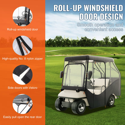 Golfbilshölje, 420D polyester förarhölje med 4-sidiga transparenta fönster, 4-passagerars klubbbilsskydd för 2+2 passagerare golfbilar, soltätt och dammtätt utomhusvagnsskydd