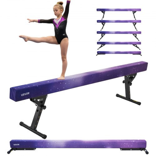 Justerbar balansbalk för barn, 2,4 meter gymnastikbalk, höga och låga golvbalkar med 5 justerbara höjder för alla gymnastiknivåer, professionell gymnastikutrustning för hemmet och gymmet, Galaxy