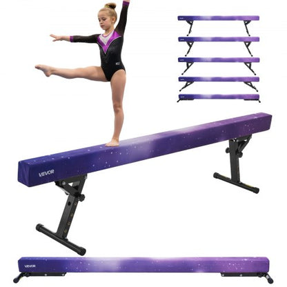 Justerbar balansbalk för barn, 2,4 meter gymnastikbalk, höga och låga golvbalkar med 5 justerbara höjder för alla gymnastiknivåer, professionell gymnastikutrustning för hemmet och gymmet, Galaxy