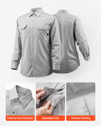 FR Welding Jacket - XXL Size, 7oz. Flame-Resistant Cotton Welding Jacket, Machine Washable Heat-Resistant Safety Jacket with Metal Snap Button & Adjustable Cuff, Meet ATPV 9.2 Cal/cm² Arc Rating