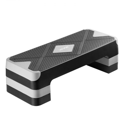 Aerobisk träningsplattform, 28-tums aerobisk steppmaskin, höjdjusterbar fitnessträningsplattform med 4 risers, halkfri bänk för hemmagym, konditionsstyrka, grå