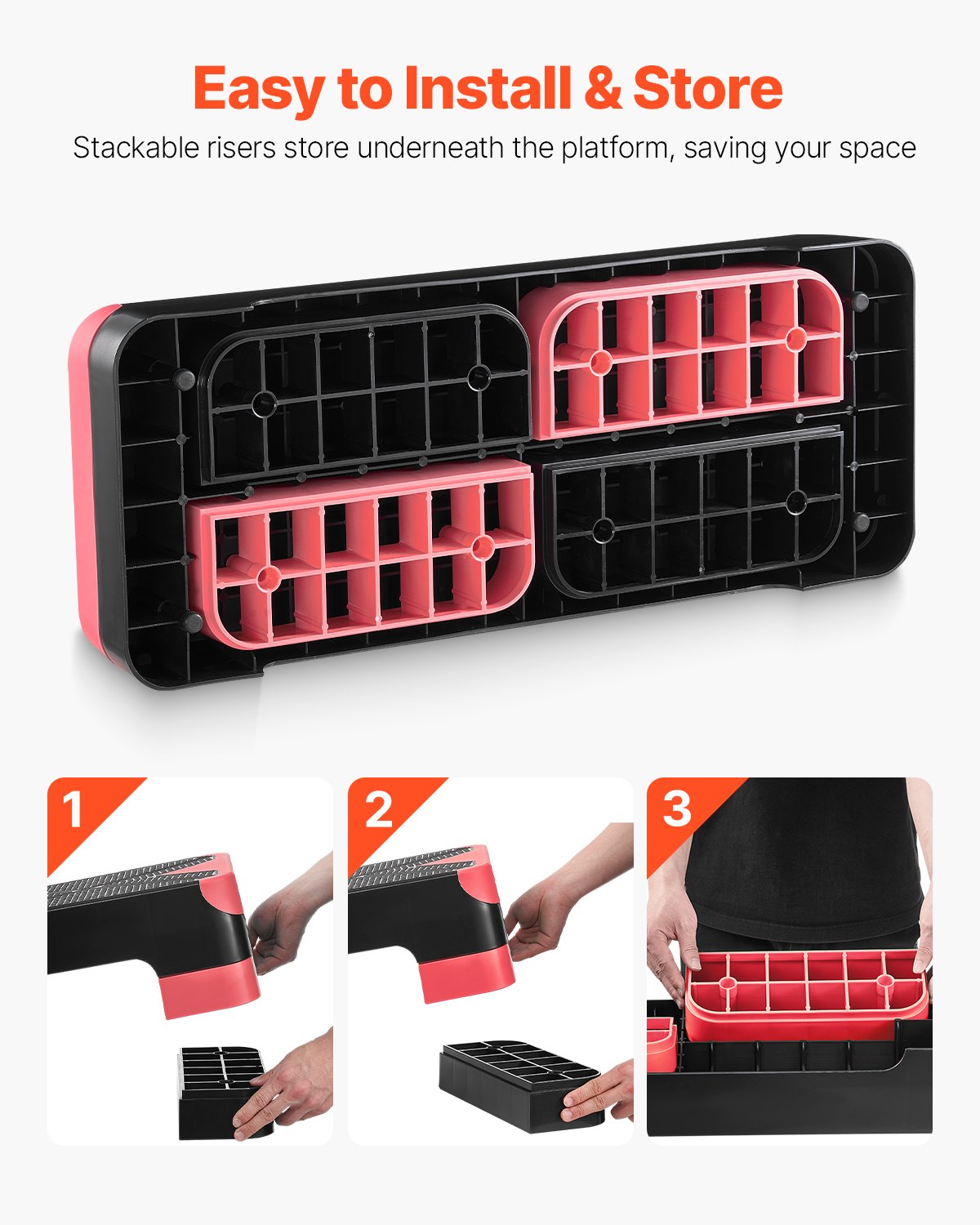 Aerobisk trappstegsplattform, 28-tums aerobisk steppmaskin, höjdjusterbar fitnessträningsplattform med 4 risers, halkfri bänk för hemmagym, konditionsstyrka, röd