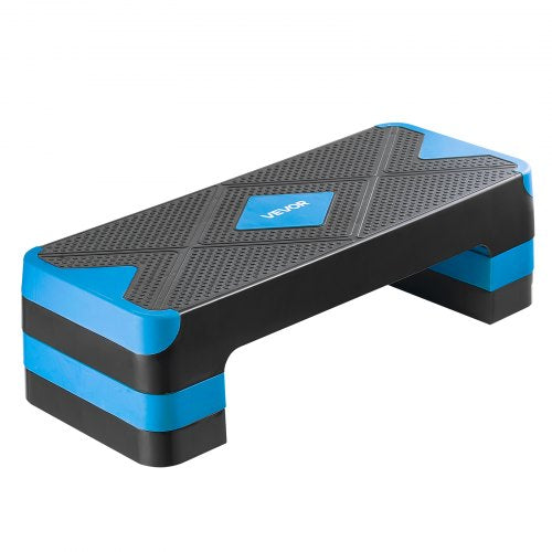 Aerobisk trappstegsplattform, 28-tums aerobisk steppmaskin, höjdjusterbar fitnessträningsplattform med 4 höjdhöjare, halkfri bänk för hemmagym, konditionsträning och styrka, blå