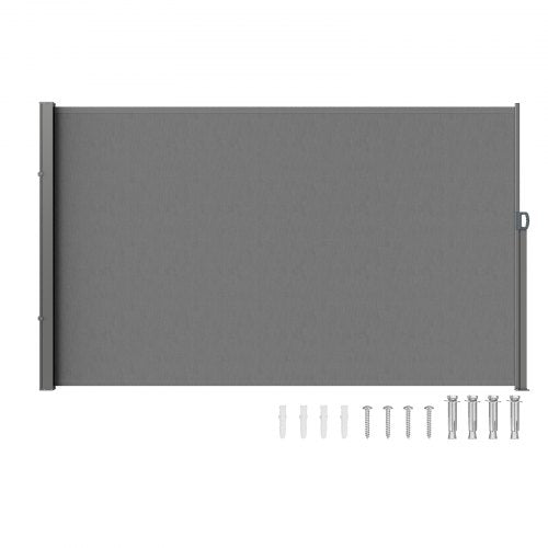 Utfällbar sidomarkis, 63''x 118'' utomhusskärm, 180g polyester vattentät utfällbar uteplatsskärm, UV 30+ rumsavdelare vindskydd för uteplats, bakgård, balkong, grå