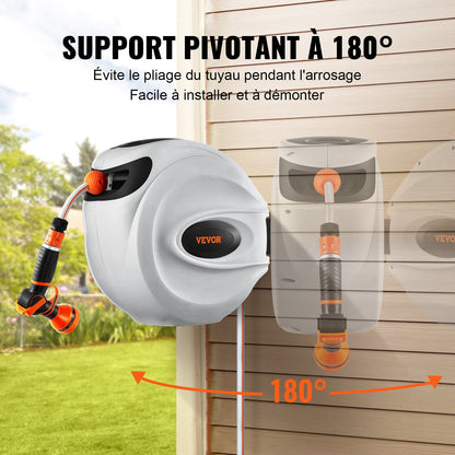 Indragbar slangvinda Vattenslangvinda 25m x 1,3cm 180° svängbar Väggmonterad