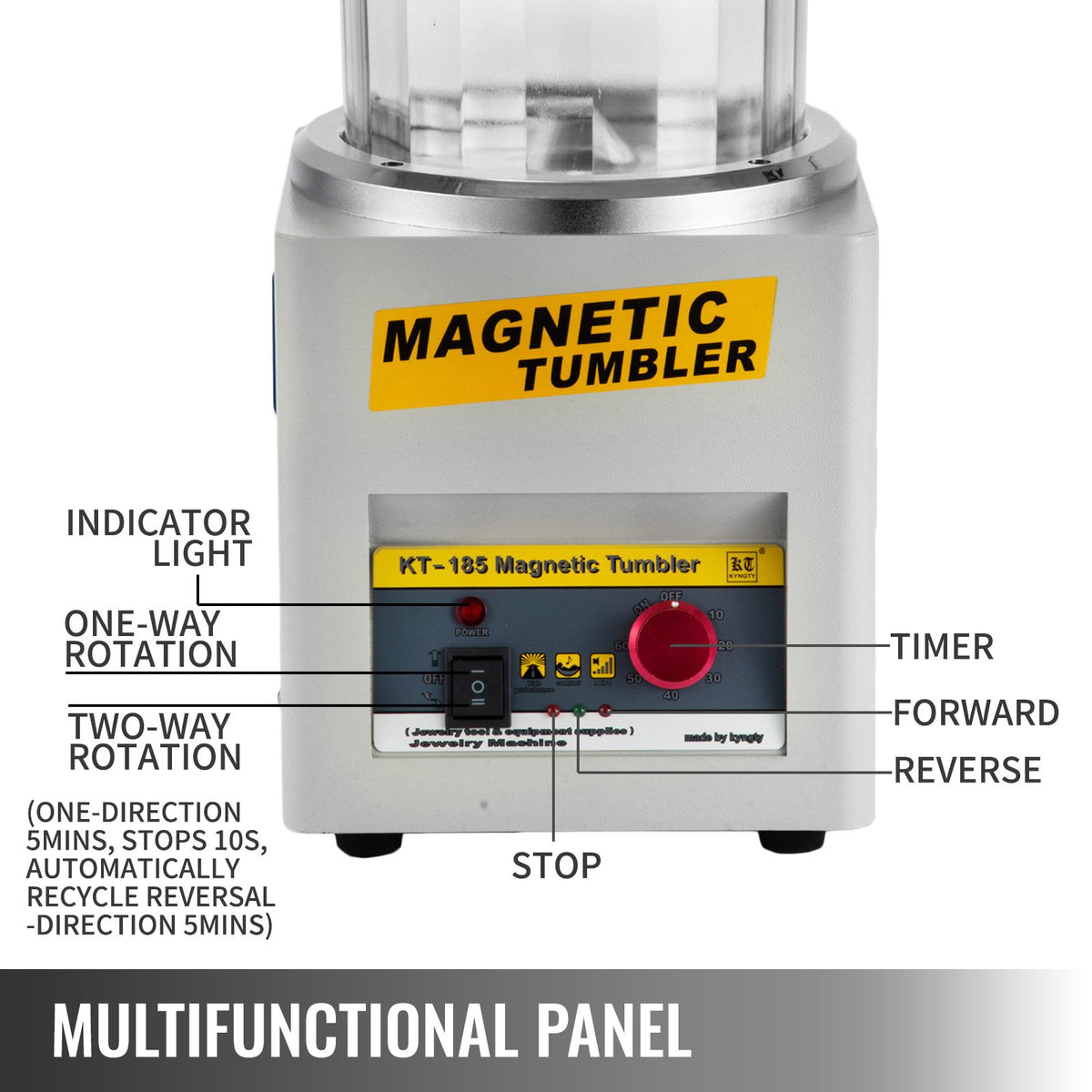 KT-185 Magnetic Tumbler 180mm Jewelry Polisher Tumbler and Finisher for Polishing with Adjustable Direction and Time for Jewelry