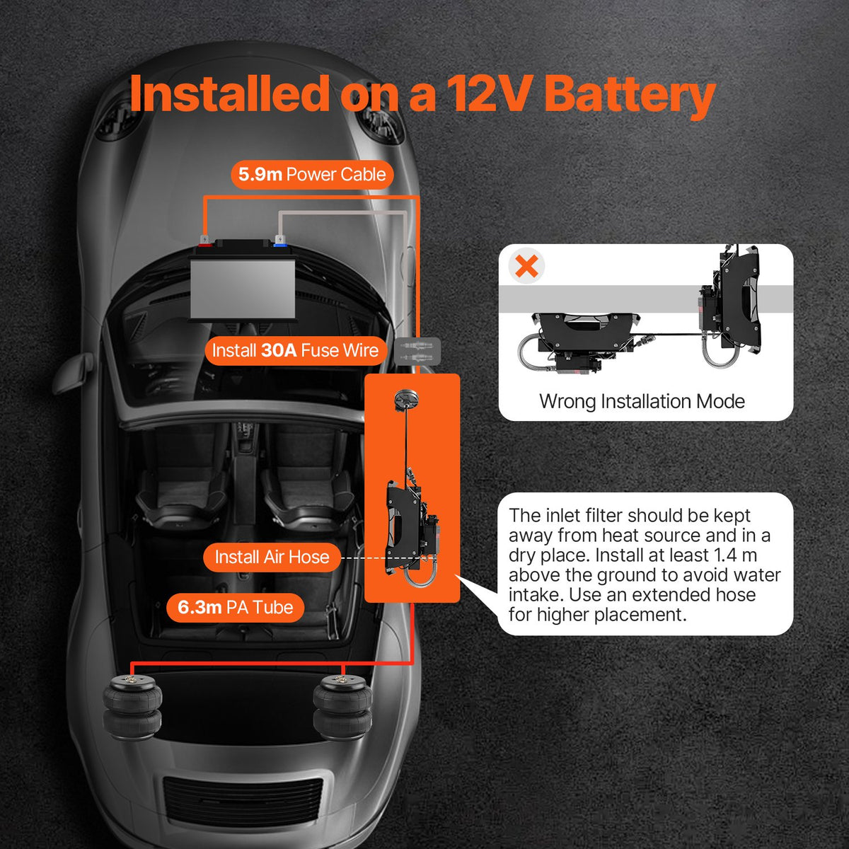 Luftstötdämparstyrningssats, 12V 100PSI trådlöst inbyggt luftkompressorsystem, app eller fjärrkontroll, luftfjädringssystem med enkelspårssystem, pump och luftledning för lastbil/skåpbil