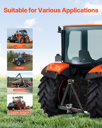 3-punktsfäste med 2-tums fäste, 3-punkts snabbfäste, kapacitet på 6 000 lbs, dragstångsadapter för kraftig traktor, kompatibel med Kubota, Mahindra, John Deere, Massey Ferguson
