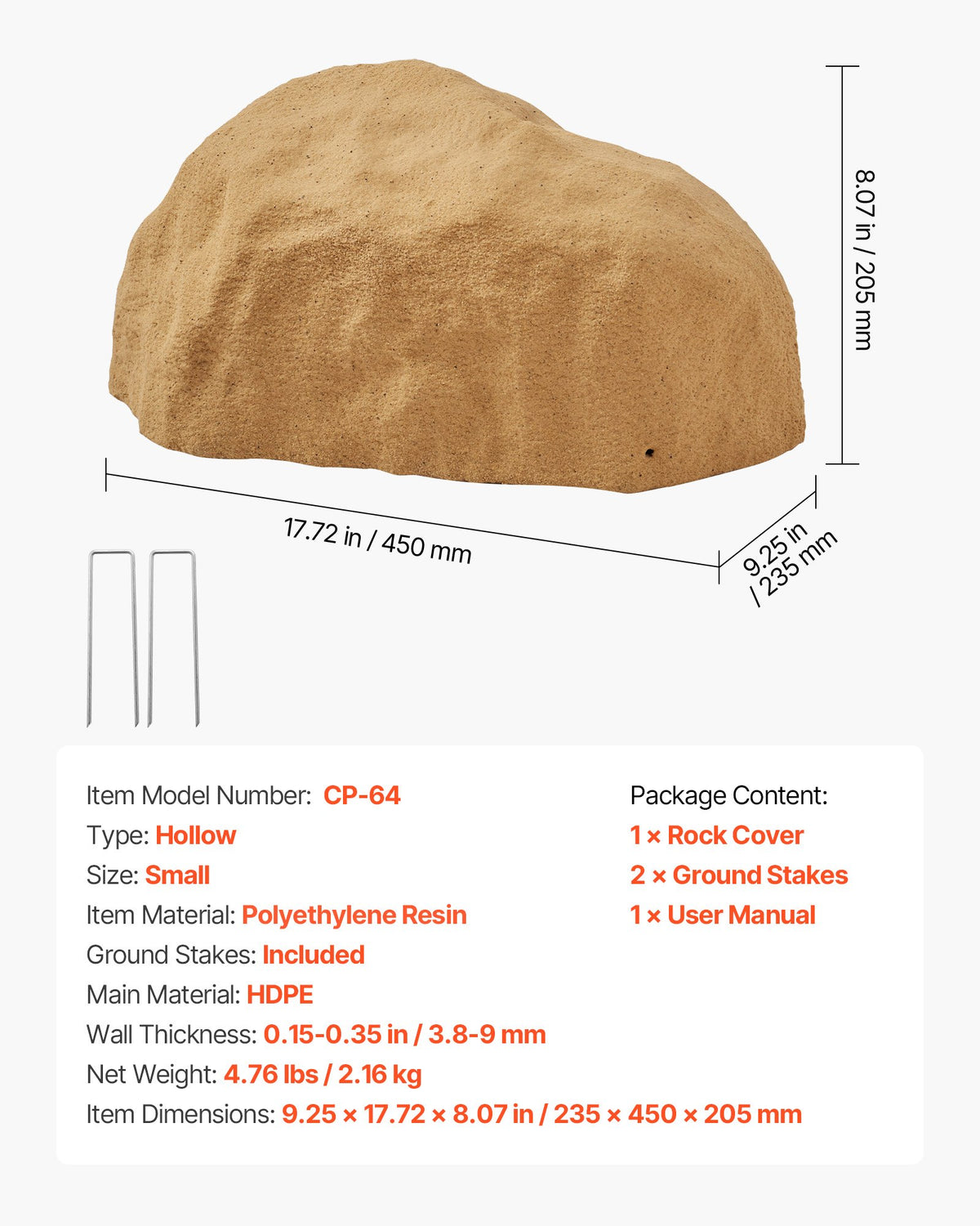 Konststensskydd, konststensskydd för utomhusbruk, realistisk naturlig textur, lätt och väderbeständig konstgjord sten för landskapsarkitektur, trädgårdsdekor, sandgul, liten storlek