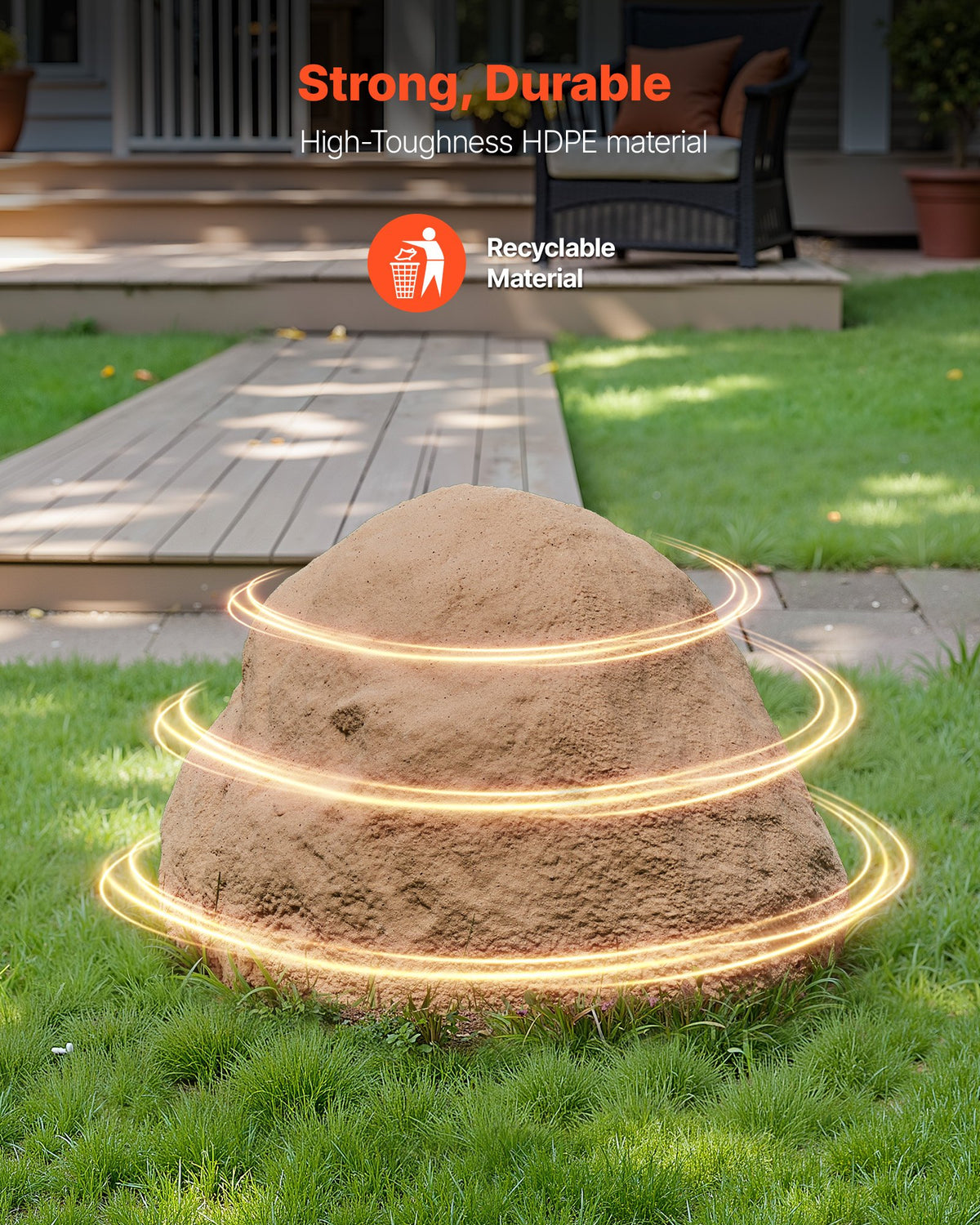 Faux Rock Cover, Outdoor Fake Rock Well Pump Cover, Realistic Natural Texture, Lightweight & Weather-Resistant Artificial Boulder for Landscaping Garden Yard Décor, Sandy Brown, Medium Size