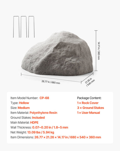 Konststensskydd, Konststensskydd för utomhusbruk, Realistisk naturlig textur, Lätt och väderbeständig konstgjord sten för landskapsarkitektur, trädgårdsdekor, Mörkgrå, Mellanstorlek