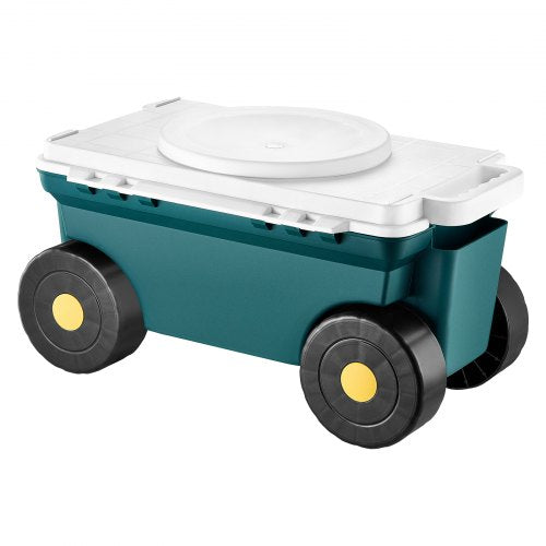Garden Scooter with Seat, 2 in 1 Rolling Garden Cart with Storage Bin, Supports up to 123kg, Outdoor Wagon with Handle, Lightweight Storage Gardening Stool for Yard Weeding Planting
