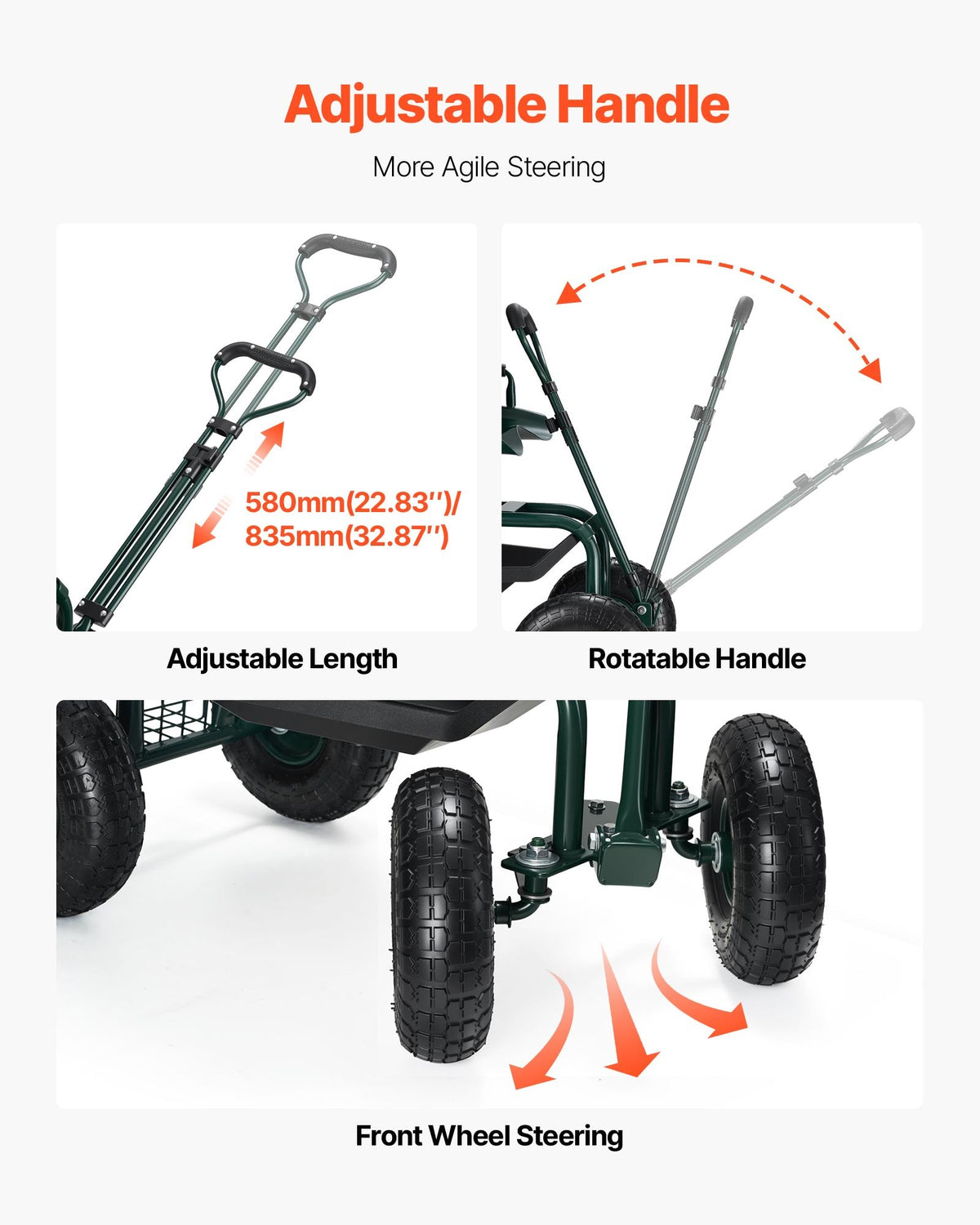 Trädgårdsstol med hjul, rullande trädgårdspall med höjdjusterbar och 360° snurrbar sits, 181 kg viktkapacitet, trädgårdsvagnsbänk, ergonomiskt ryggstöd och verktygsförvaring, för trädgård, uteplats