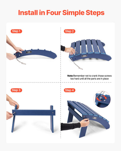 Adirondack fotpall, 46,8 cm (18,7 L x 46,9 B x 33,8 H) hopfällbar Adirondack fotpall i HDPE-plast, väderbeständig fotstöd för Adirondack-stol, används ofta för utomhusbruk, veranda, pool, gräsmatta, bakgård, blå