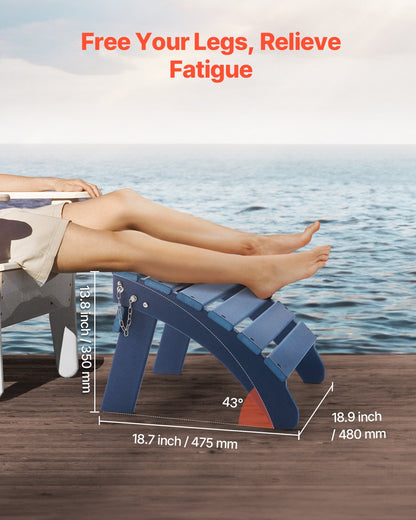 Adirondack fotpall, 46,8 cm (18,7 L x 46,9 B x 33,8 H) hopfällbar Adirondack fotpall i HDPE-plast, väderbeständig fotstöd för Adirondack-stol, används ofta för utomhusbruk, veranda, pool, gräsmatta, bakgård, blå