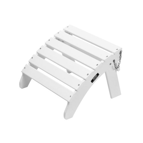 Adirondack fotpall, 43,8 cm (17,7 L x 49,7 B x 33,8 H) hopfällbar Adirondack fotpall i HDPE-plast, väderbeständig fotstöd för Adirondack-stol, används ofta för utomhusveranda, pool, gräsmatta, bakgård, vit